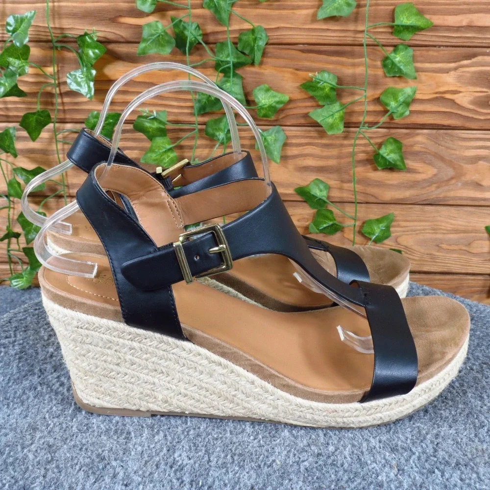 Kenneth Cole Reaction Card Wedge Womens Espadrille Sandal 11 Summer Black Jute